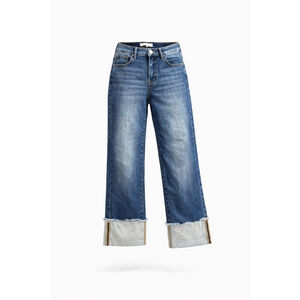 Risen Jeans Womens Cropped Wide Leg Cuffed Raw Hem Denim High Rise Size 5/27